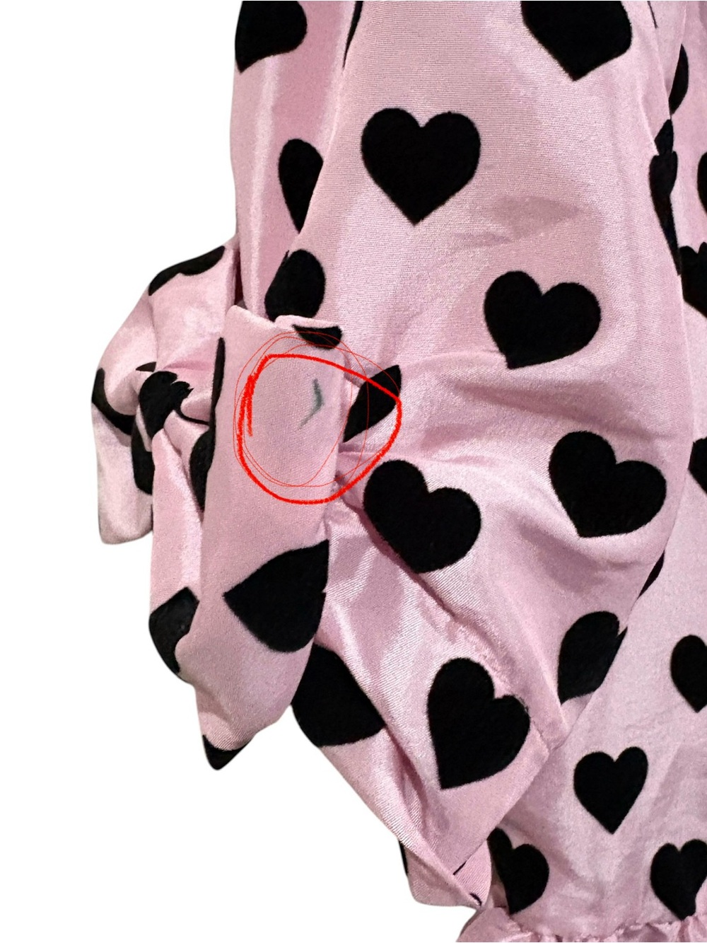 LoveShackFancy Keily Top Pink Black Heart Print Peplum Puff Sleeve Blouse Sz 6 - Picture 6 of 9